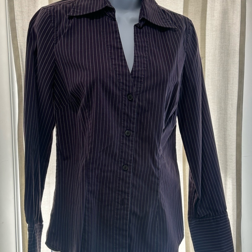 Express Black and White Striped Button Down Shirt